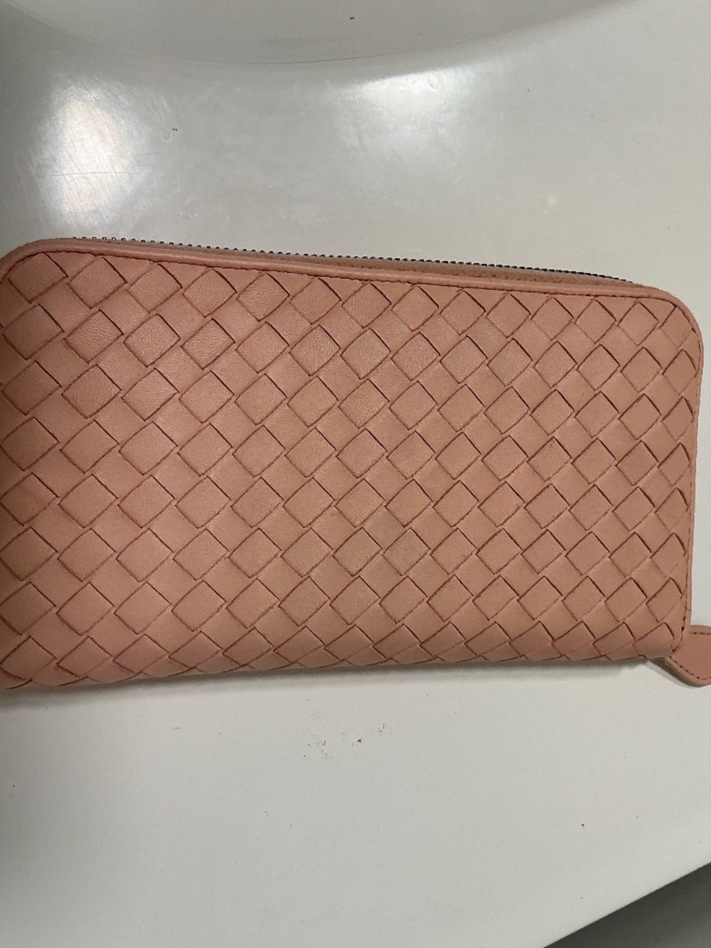 Bottega Veneta Intrecciato pink long zippy wallet
